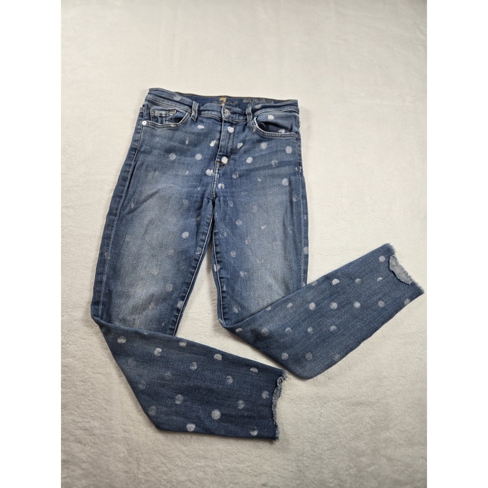 7 For All Mankind Jean Women Size 29 High Waist Ankle‎ Skinny Polka Dot Jeans